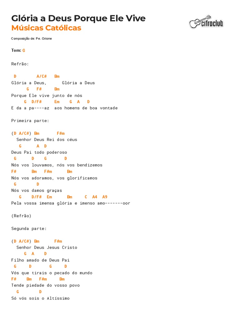 Cifra Club Músicas Católicas Glória A Deus Porque Ele Vive PDF