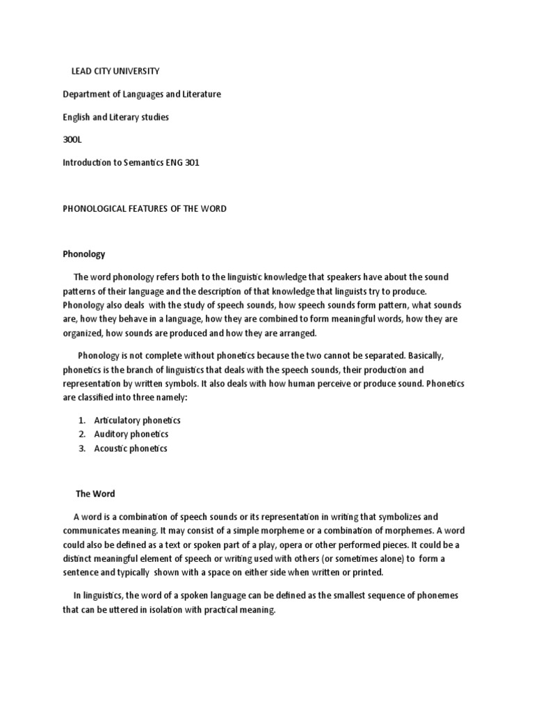 Phonological Features of A Word PDF Stress (Linguistics) Phoneme