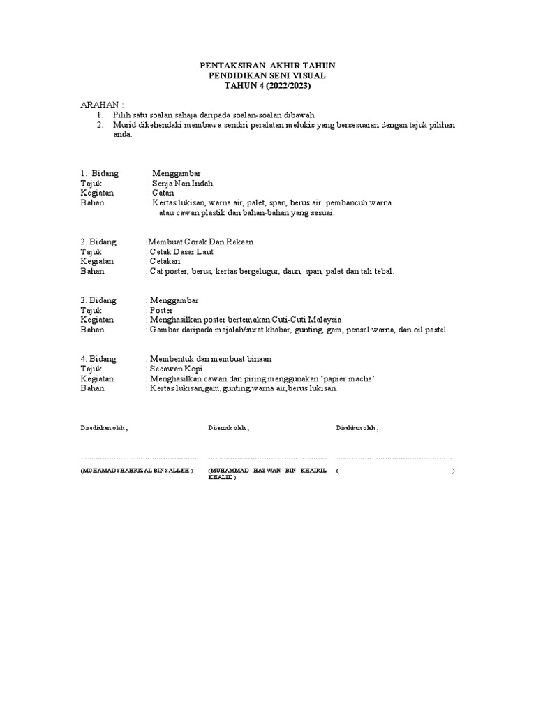 Exam Psv Tahun 4 Pdf