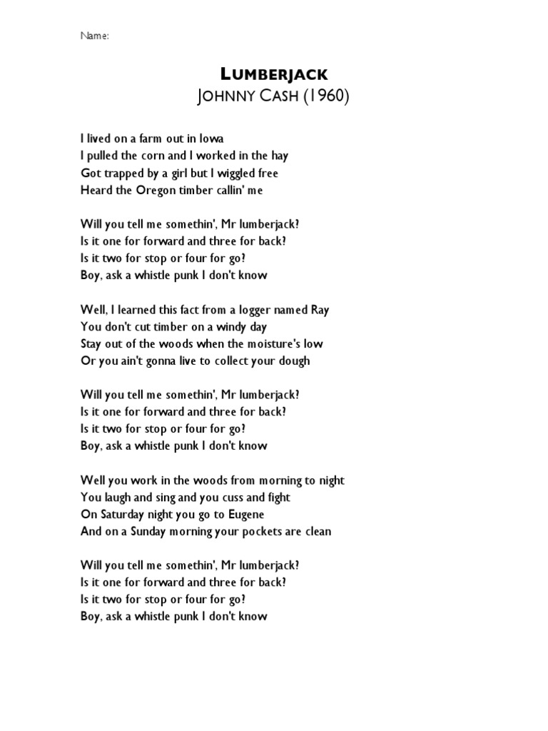 Lyrics Lumberjack Johnny Cash PDF