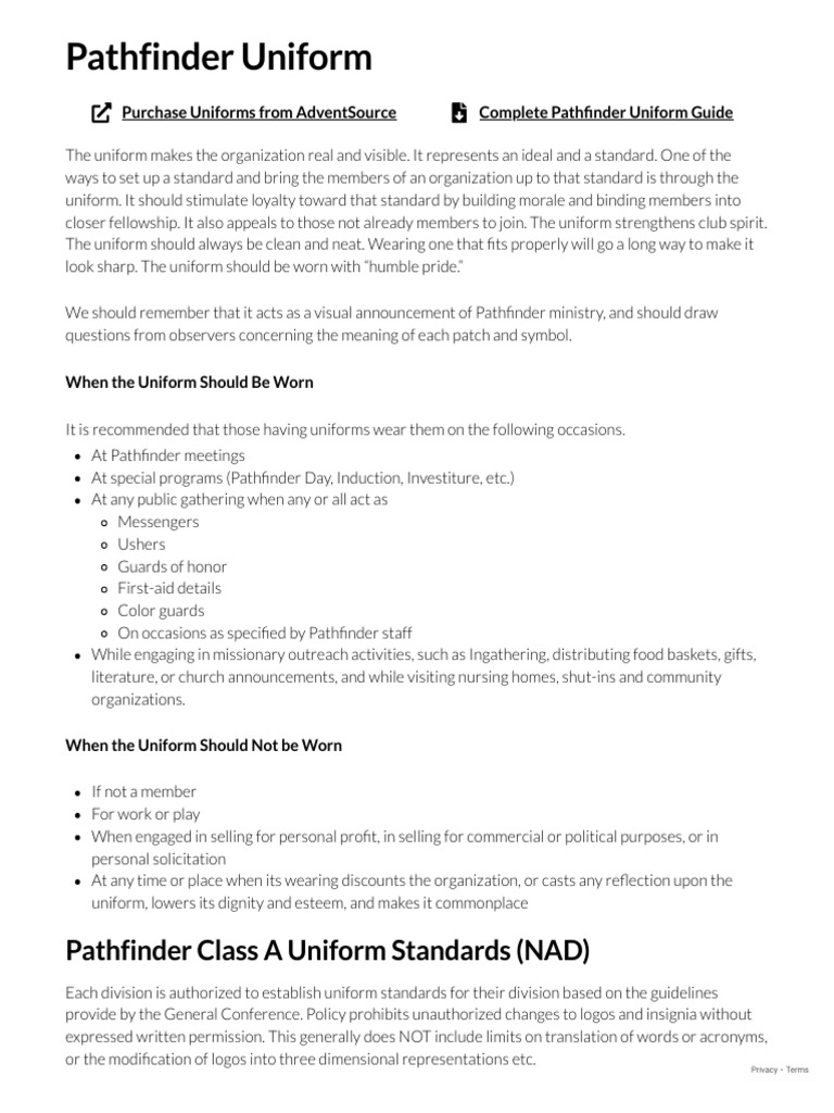 Pathfinder Uniform Standards Guide | PDF | Trousers | Necktie