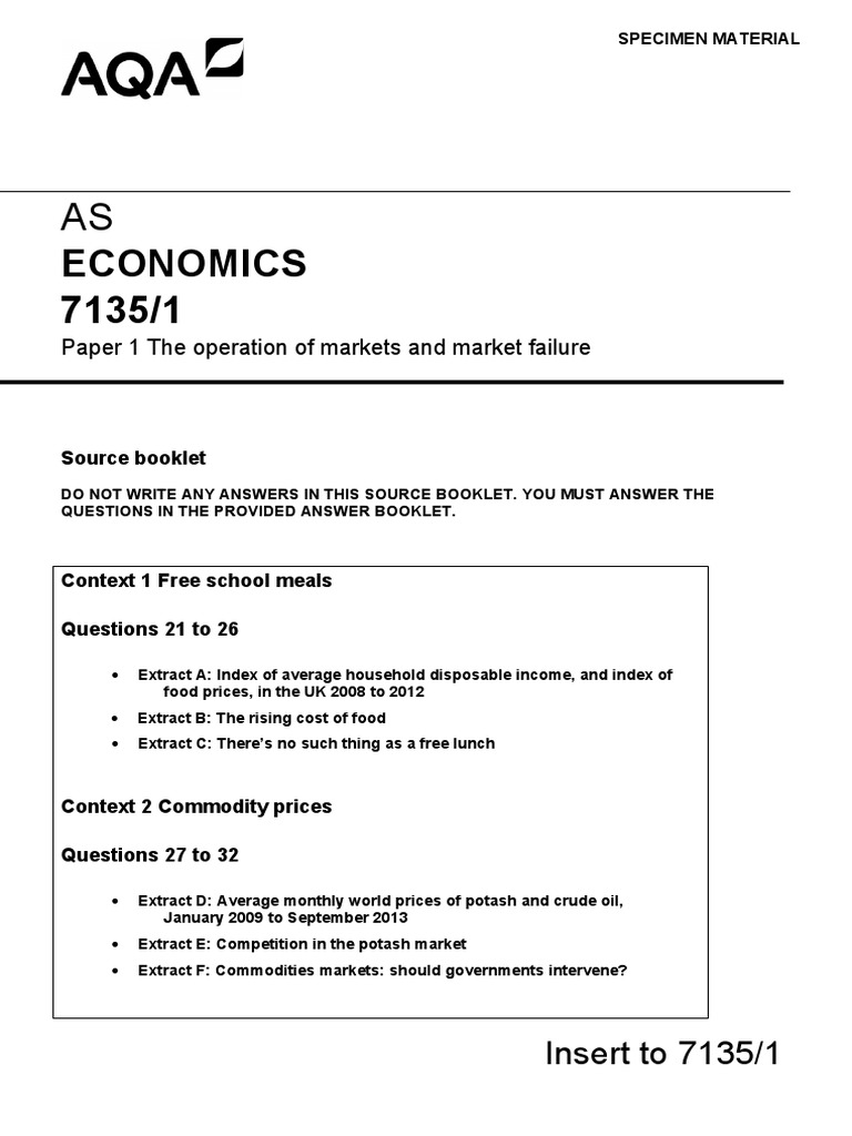 AQA Specimen Paper 1 AS Insert PDF Prices Petroleum