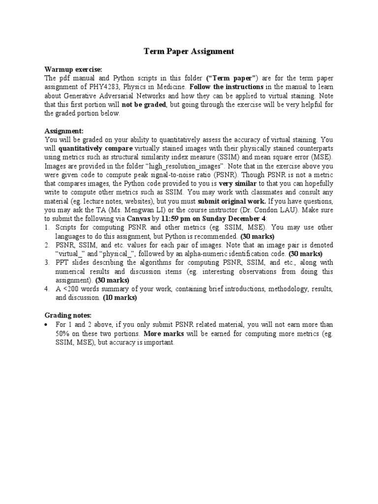PHY4283 Term Paper on Virtual Staining | PDF