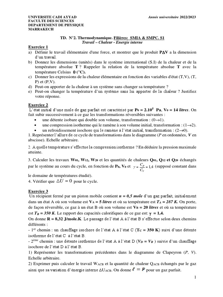 Thermodynamique : Travaux et Chaleur | PDF | Enthalpie de changement d ...