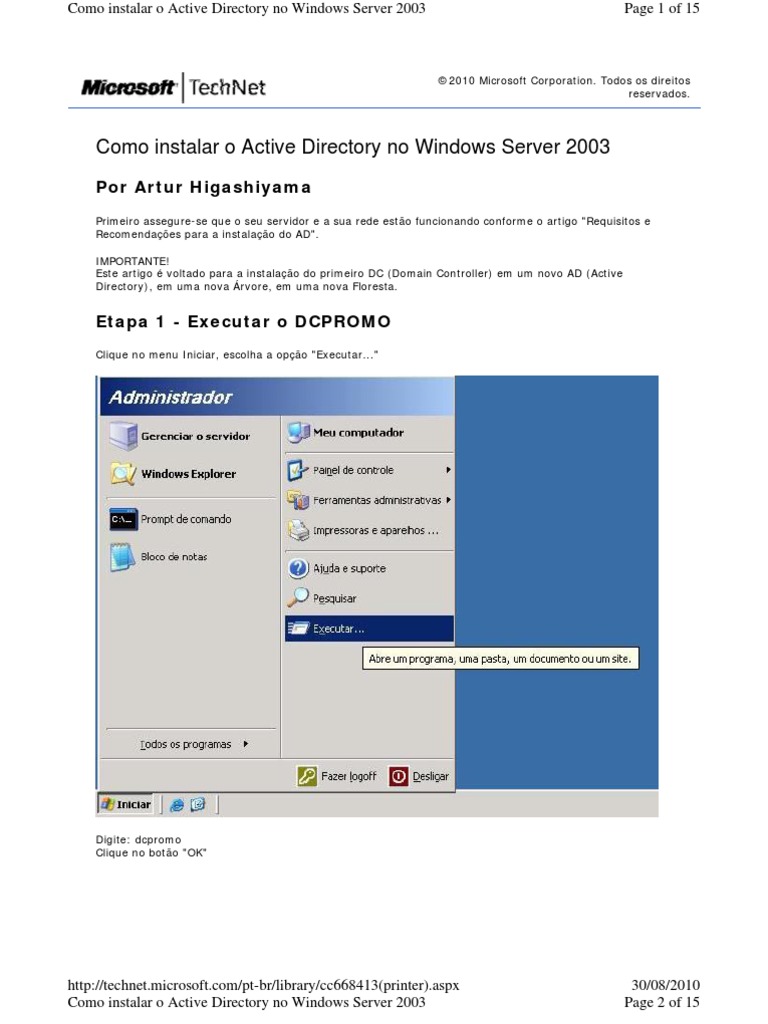 Como Instalar o Active Directory No Windows Server 2003 | PDF ...