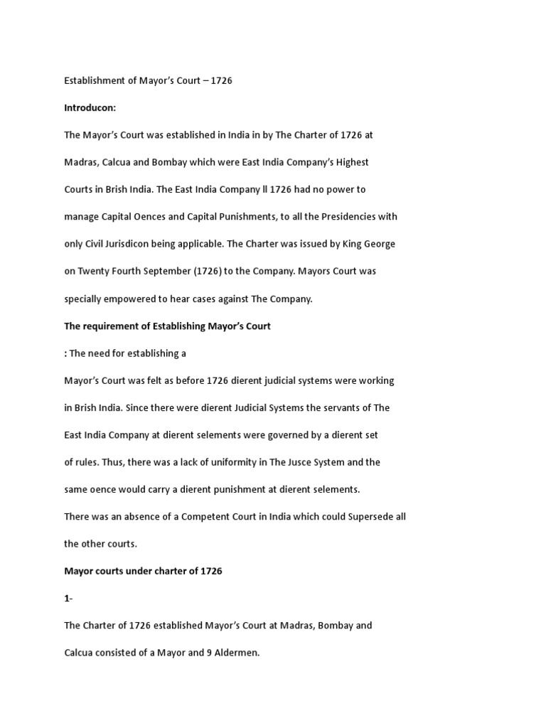 Establishment Of Mayor S Court 1726 Pdf Mayor Separation Of Powers