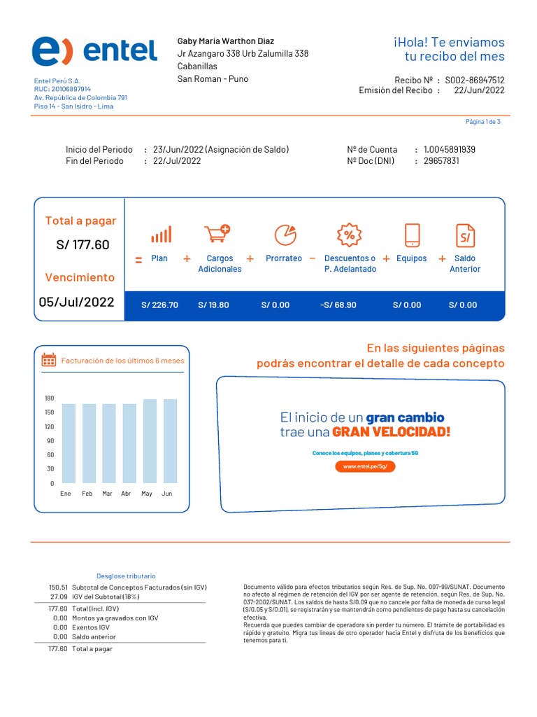 Recibo Mensual Entel - Junio 2022 | PDF | Tecnología de información y ...