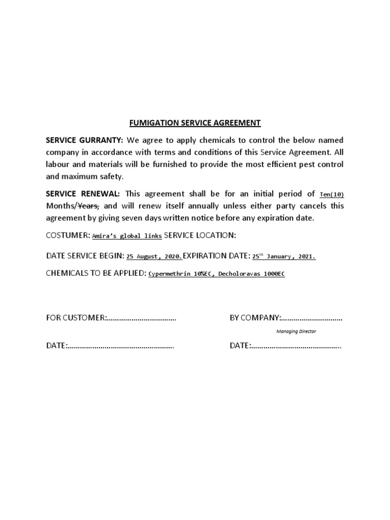 Fumigation Service Agreement Template | PDF | Finance & Money Management