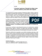 Comunicado de La Comisión Legal para El Equidad de La Mujer Sobre Los Presuntos Actos de Violencia y Acoso Dentro Del Congreso