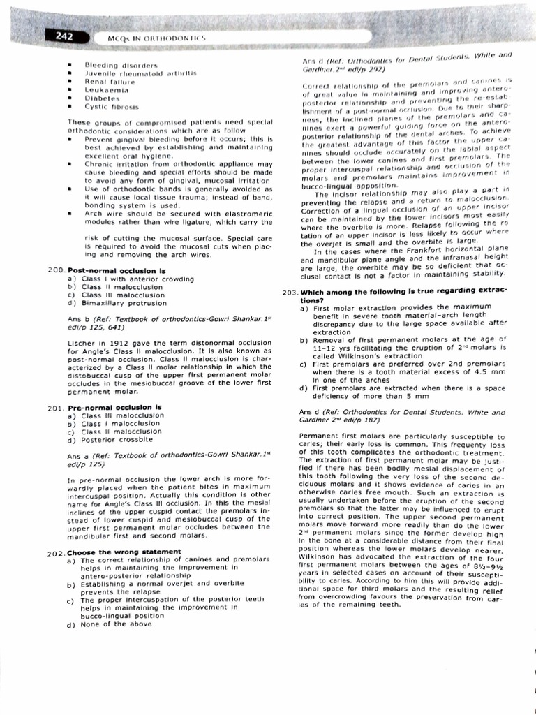 MCQ in Orthodontics PDF