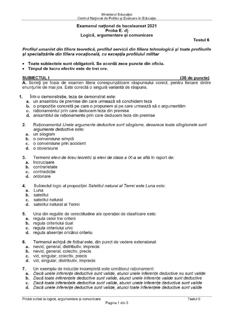 Subiect Bac 7 | PDF