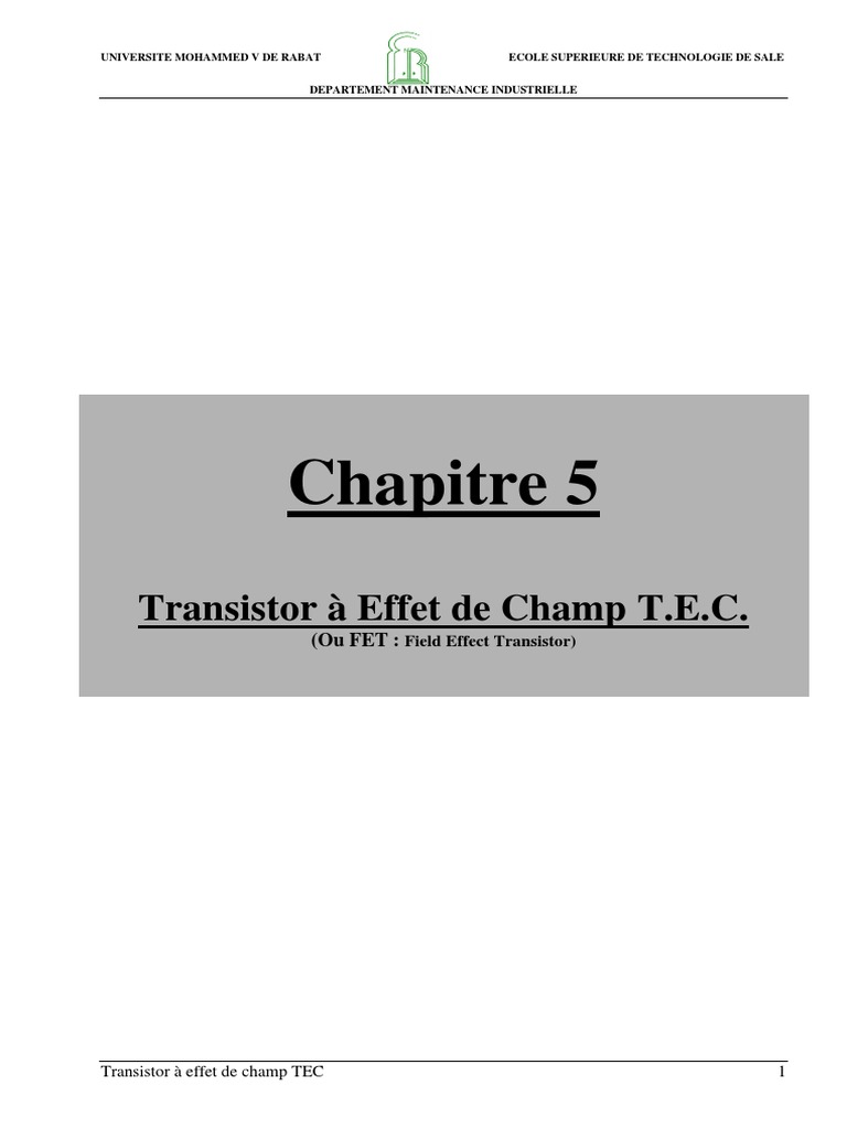 Chap 5 Transistor JFET MOSFET PDF Transistor à effet de champ à — free download