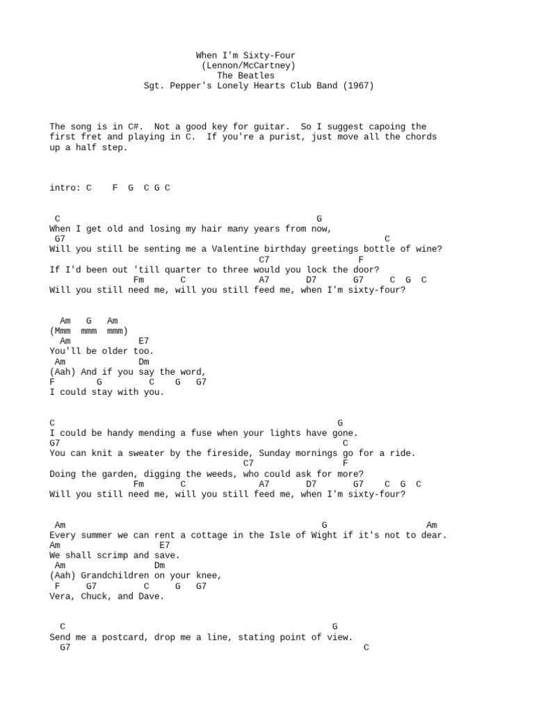 When Im Sixty Four Pdf Paul Mc Cartney The Beatles