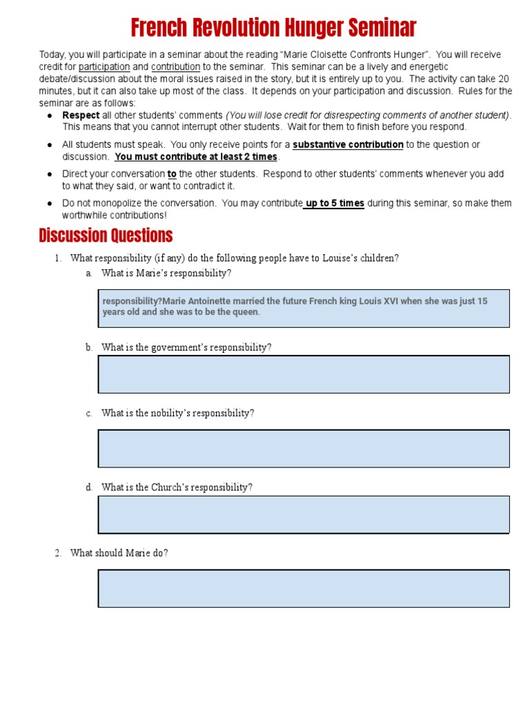 Hunger Seminar Questions PDF