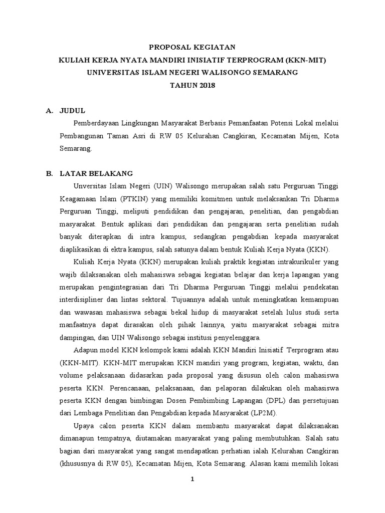 Proposal Kegiatan KKN UIN Walisongo 2018 | PDF | Karier & Perkembangan