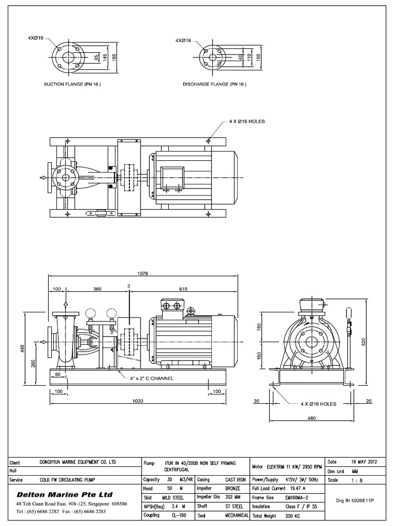 Cold FW Water Circulating Pump in 40 200B 11KW 2P EM160MA-2 Plan Model ...