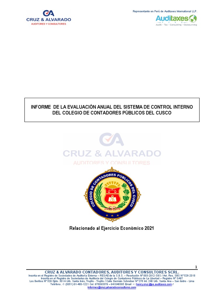 Informe Control Interno 2021 | PDF | Contador | Auditoría