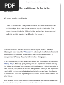Categories of Men and Women As Per Indian Scholars