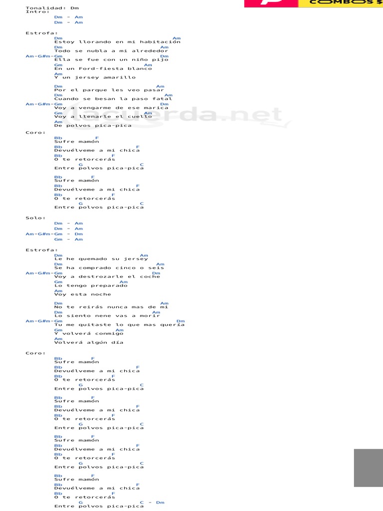 DEVUELVEME A MI CHICA, Hombres G Acordes PDF