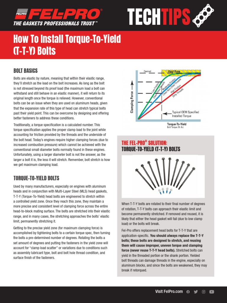 FelPro TechTip How To Install TorqueToYield Bolts PDF Screw
