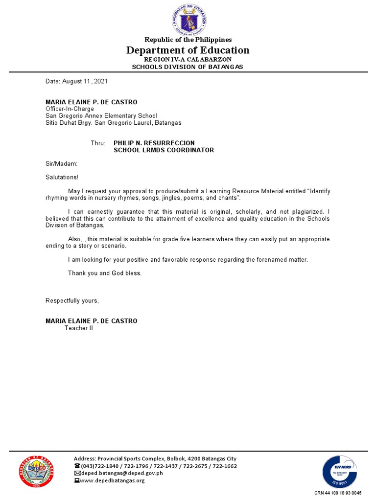 Letter of Intent MTB LAS G1 | PDF