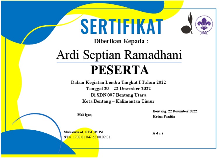 Desain Sertifikat Pramuka Gratis 1 Word Landscape PDF