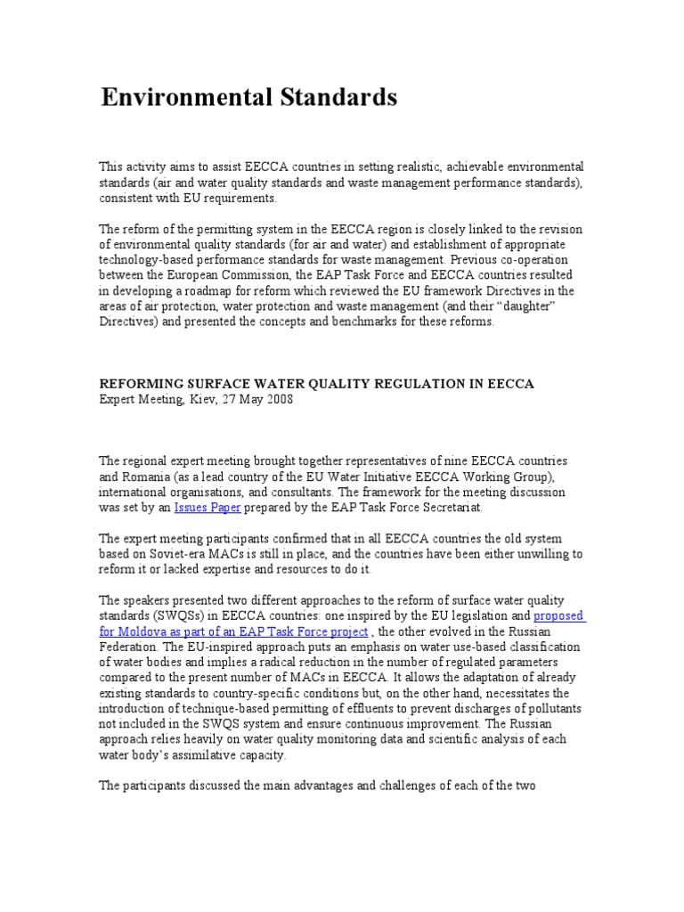 Reforming Environmental Standards in EECCA | PDF | Water Quality ...