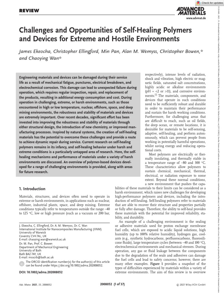Advanced Materials - 2021 - Ekeocha - Challenges and Opportunities of ...