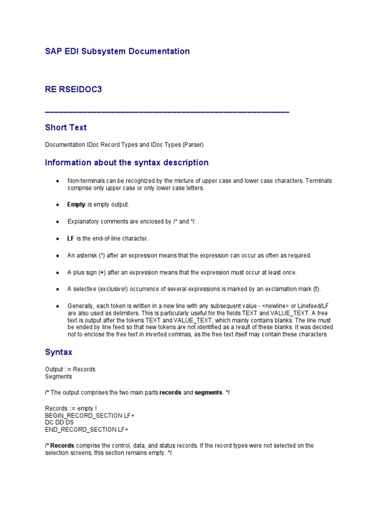 SAP EDI Subsystem Documentation | PDF | Notation | Grammar