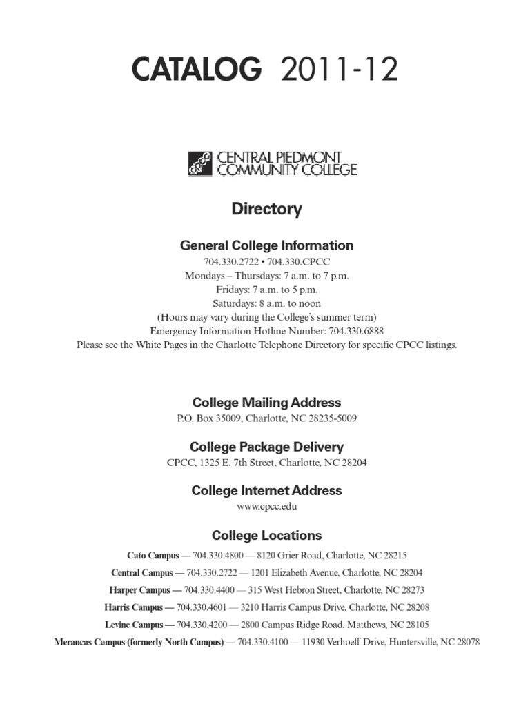 20112012 CPCC College Catalog PDF Academic Term Collaboration