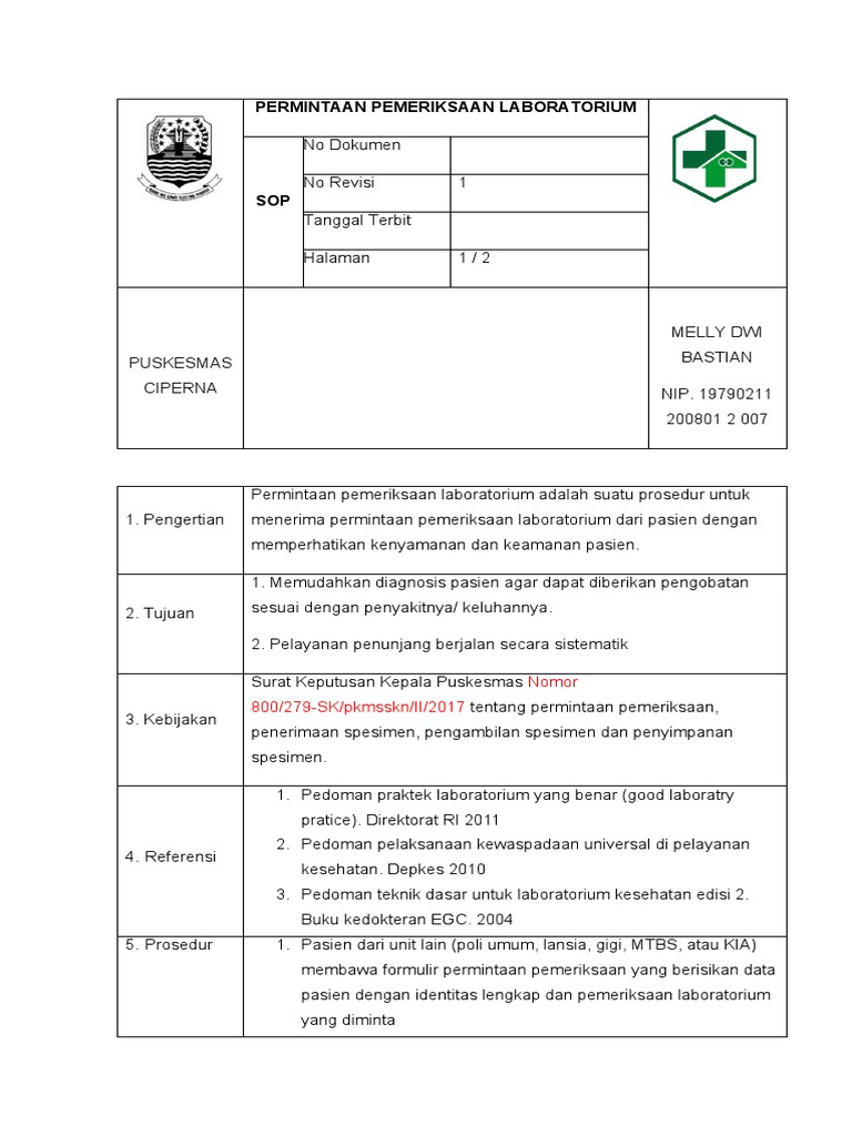 8.1.2.1 Sop Permintaan Pemeriksaan Lab PDF