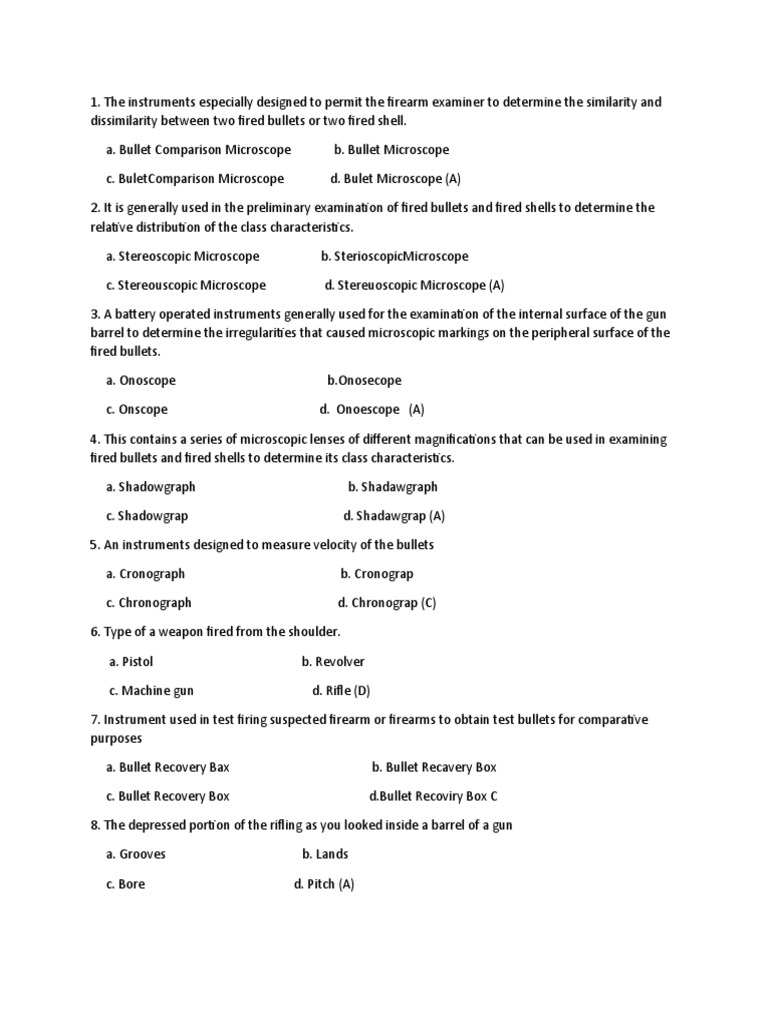 Ballistics Exam PDF Cartridge (Firearms) Gun Barrel