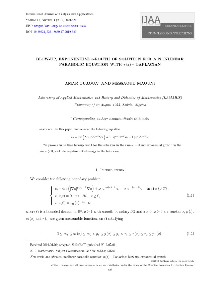 Amar Ouaoua-2019 | PDF | Nonlinear System | Differential Equations