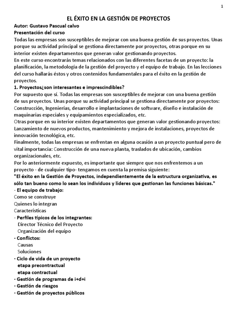 Éxito en la Gestión de Proyectos | PDF | Planificación | Gestión de ...