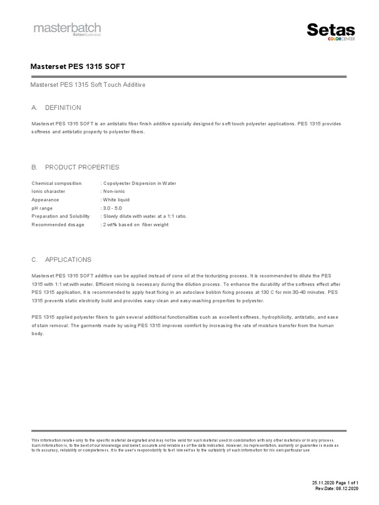 Masterset PES 1315 Soft Touch Additive | PDF