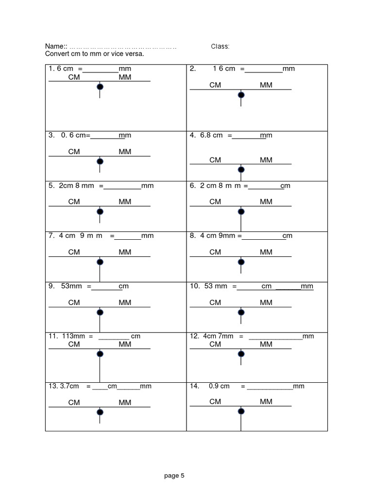 Convert cm to mm Worksheet | PDF
