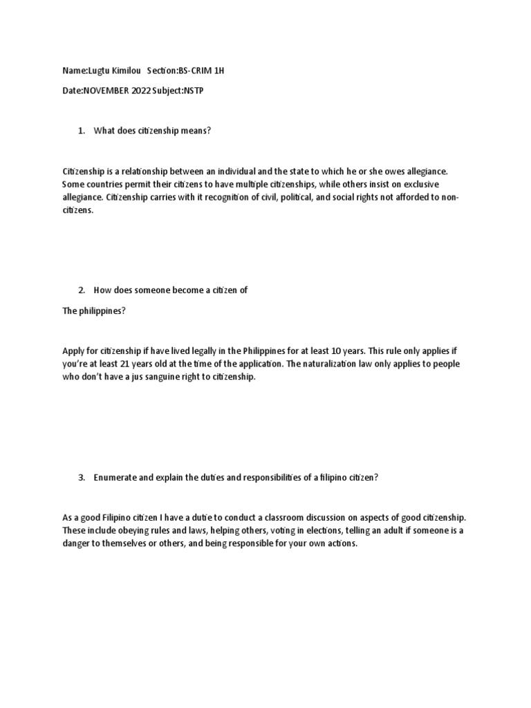 Understanding Filipino Citizenship Rights | PDF | Social Science