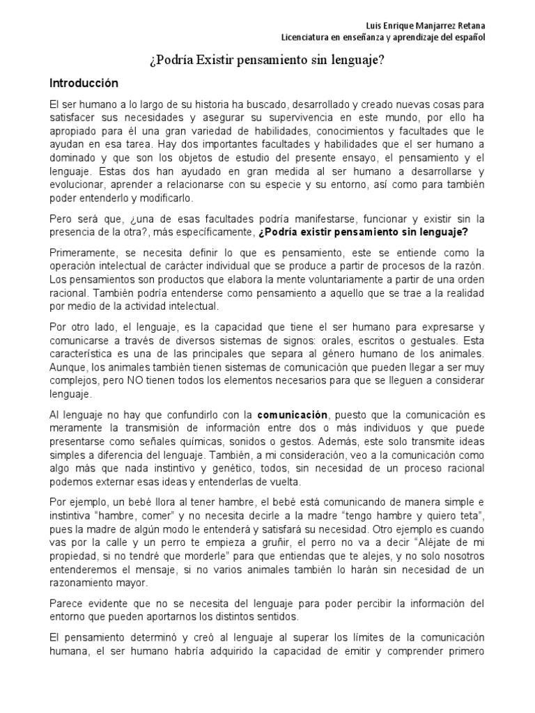 Podría Existir Pensamiento Sin Lenguaje | PDF | Pensamiento | Comunicación