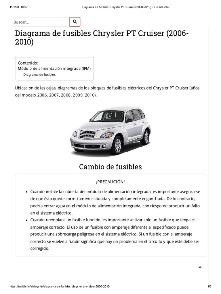 Diagrama de Fusibles Chrysler PT Cruiser (20062010) Fusible Info