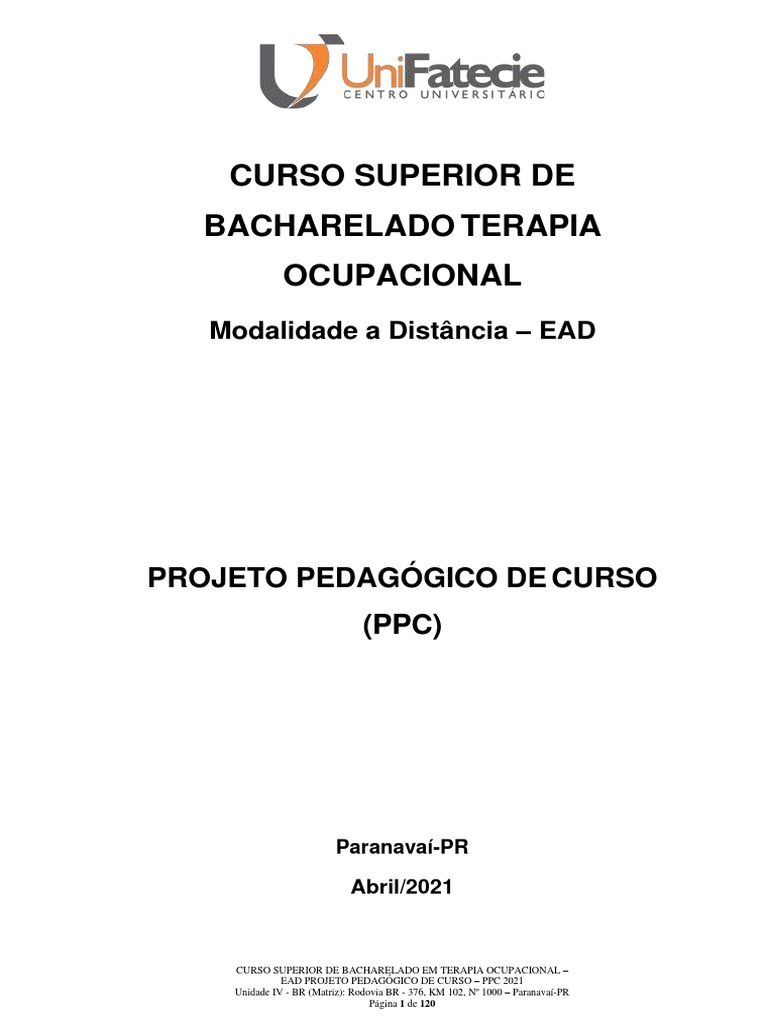 PPC EAD TERAPIA OCUPACIONAL EAD 2021 BACHAREL UNIFATECIE 1 Versao Site ...
