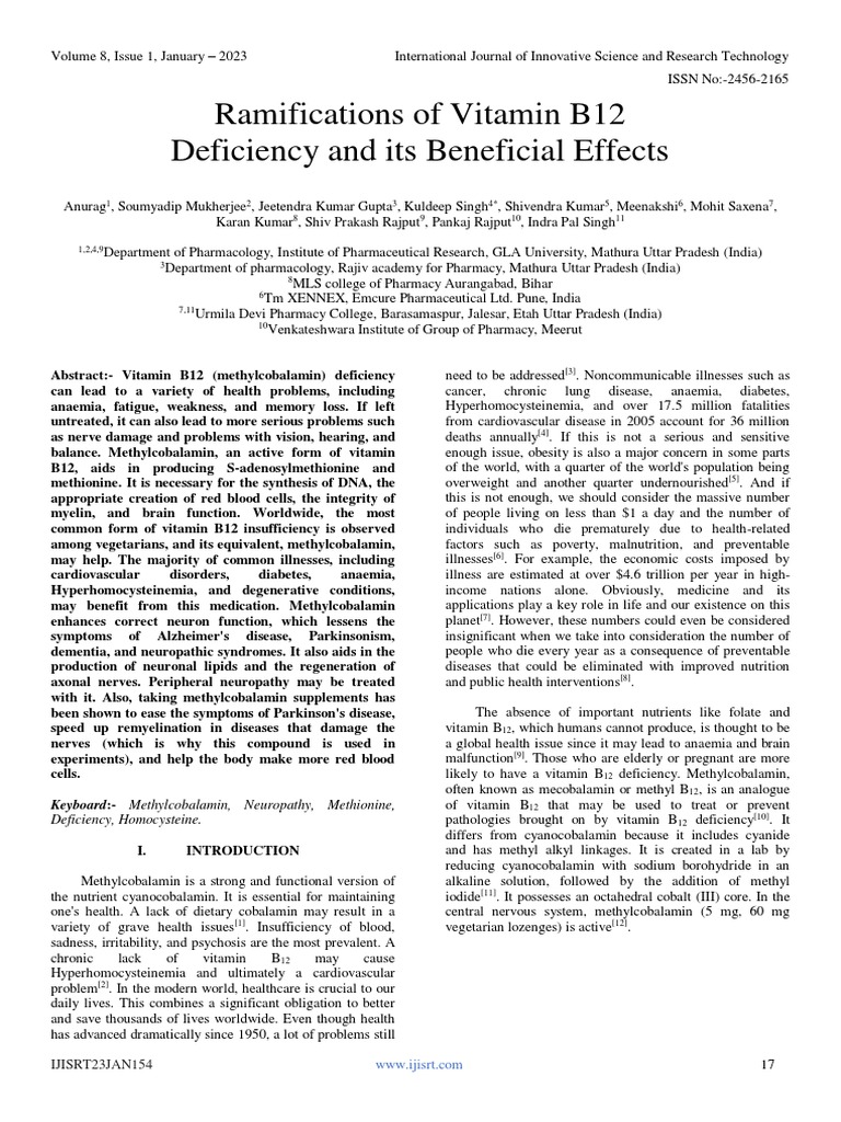 Ramifications of Vitamin B12 Deficiency and Its Beneficial Effects