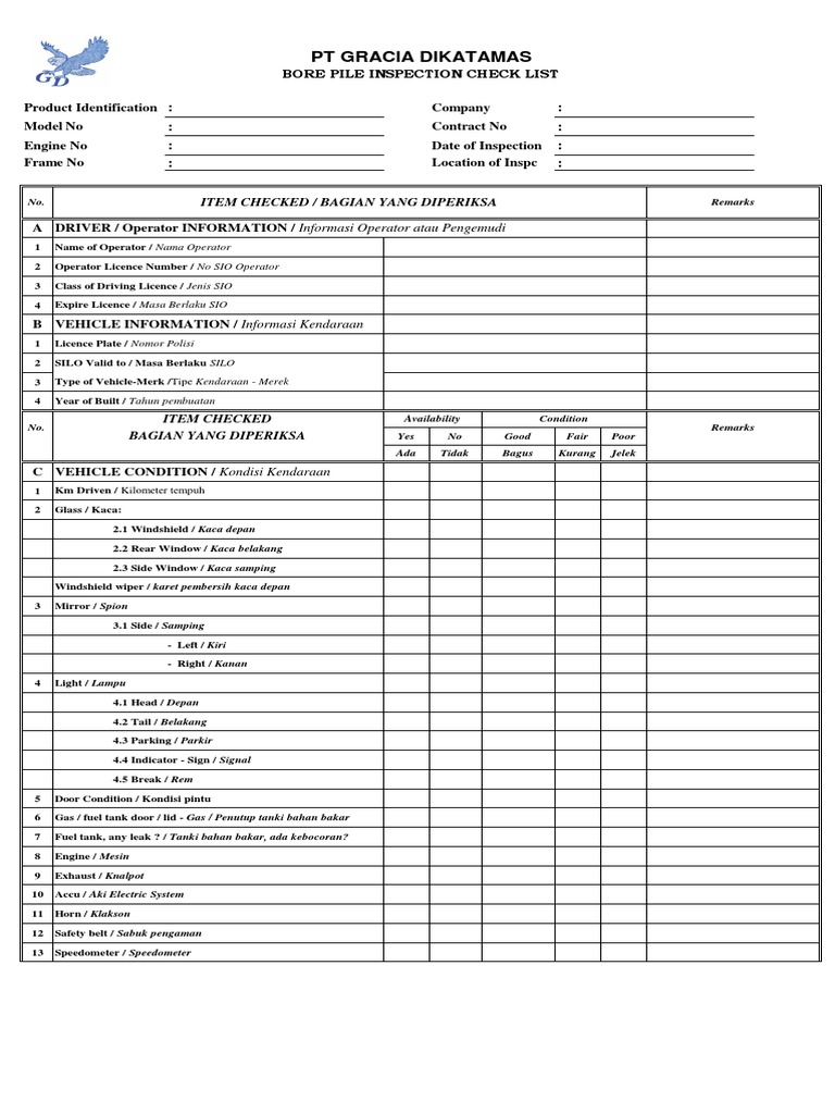 Crawler Borpile Inspection Checklist PDF Vehicles Motor Vehicle(03)