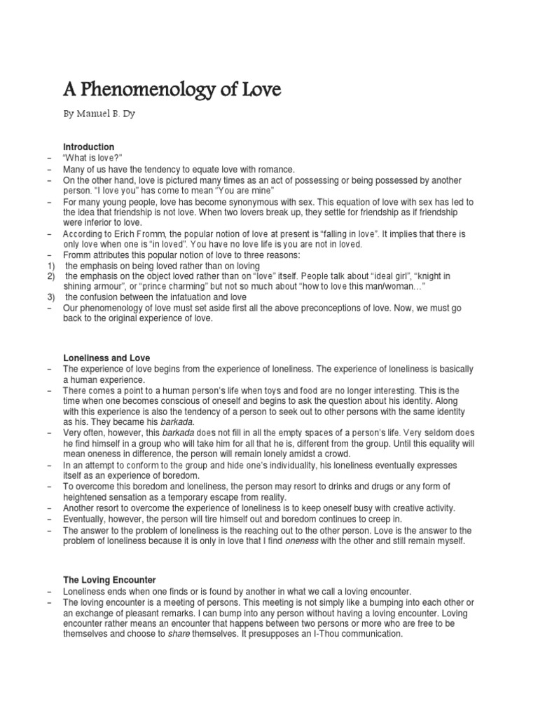 Phenomenology of Love by Manuel Dy | PDF | Loneliness | Self Realization