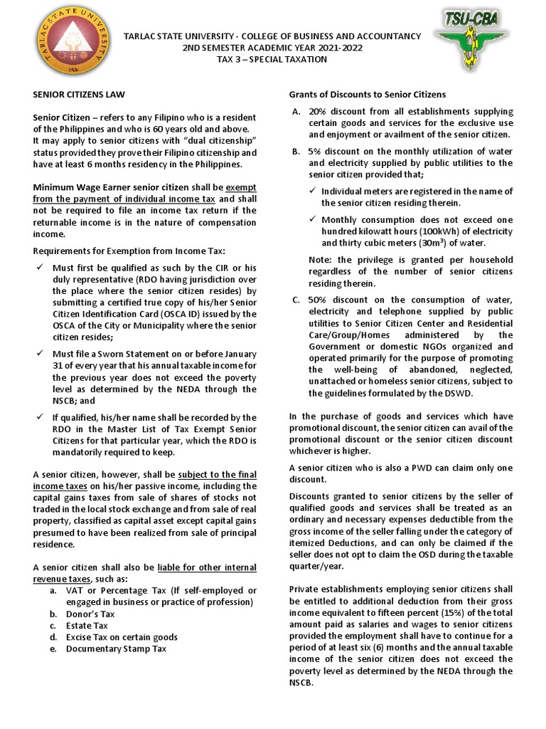Analysis of Tax Incentives and Discounts Provided Under the Senior