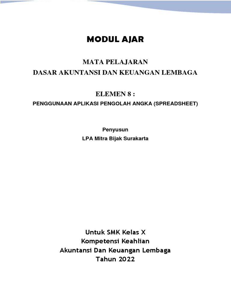 Modul 8 Penggunaan Aplikasi Pengolah Angka Spreadsheet Pdf