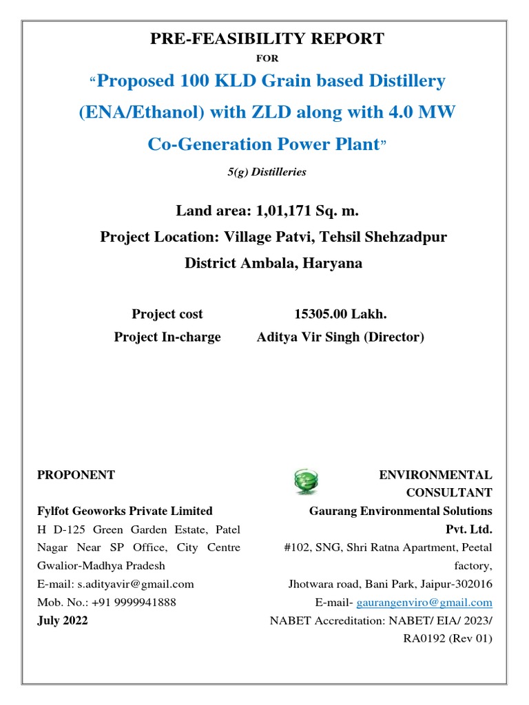 100 KLD Distillery Project Overview | PDF | Maize | Ethanol