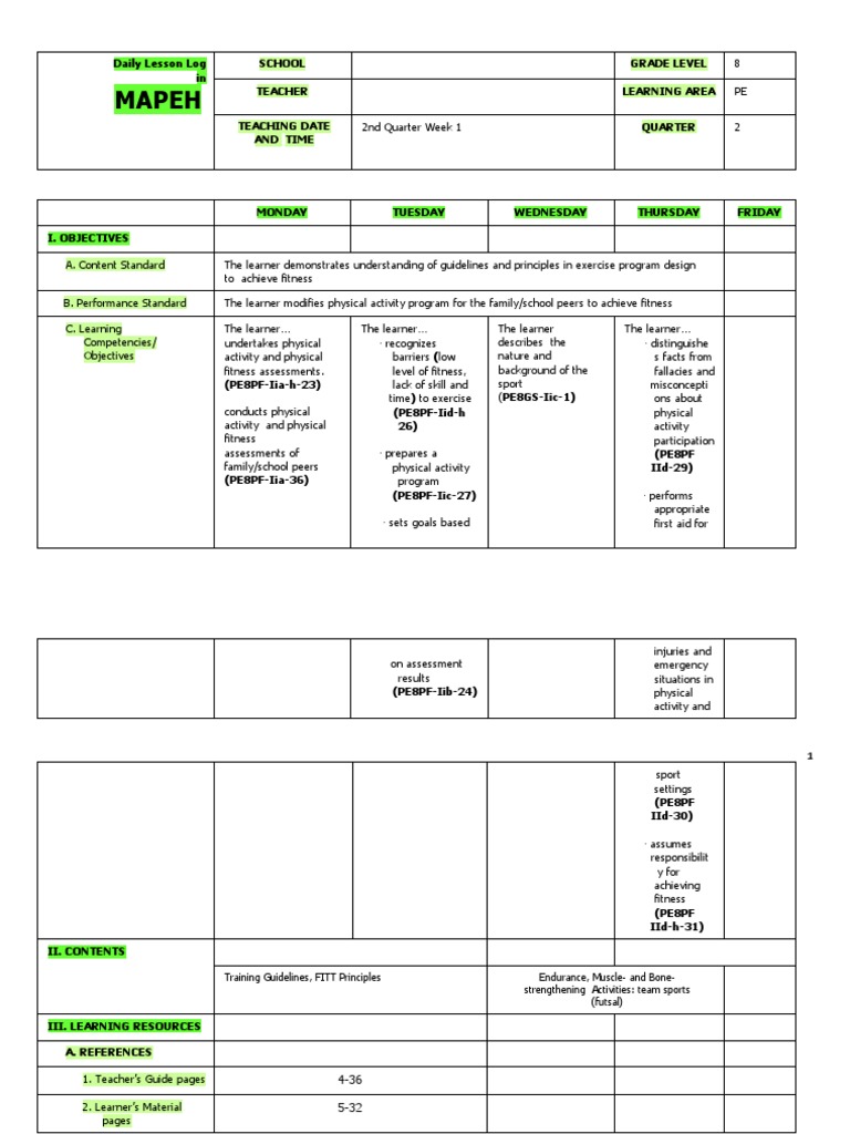 PE Health Lesson Plan: Week 1 | PDF | Physical Fitness | Learning