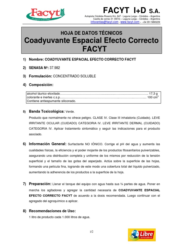 Coadyuvante Espacial Efecto Correcto FACYT | PDF | Sustancias químicas ...