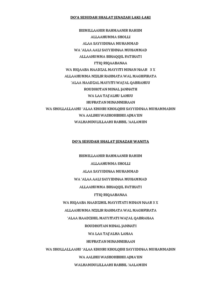 Doa Sesudah Shalat Jenazah | PDF