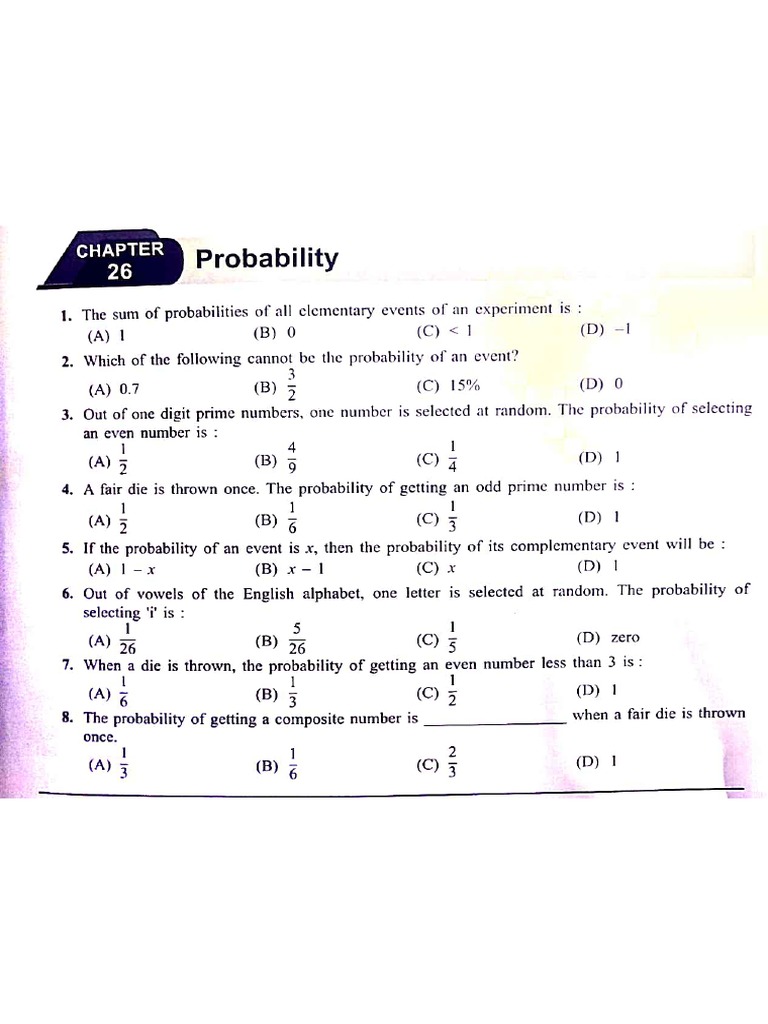 Probability mcqs pdf